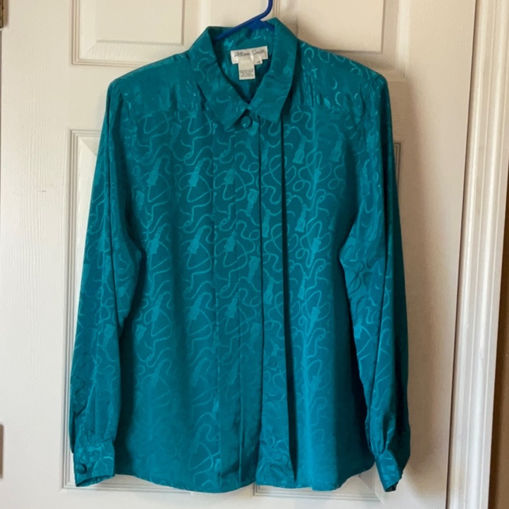 Allison Smith Vintage Women’s Long Sleeve Button Down Tassel Print Top Size 18